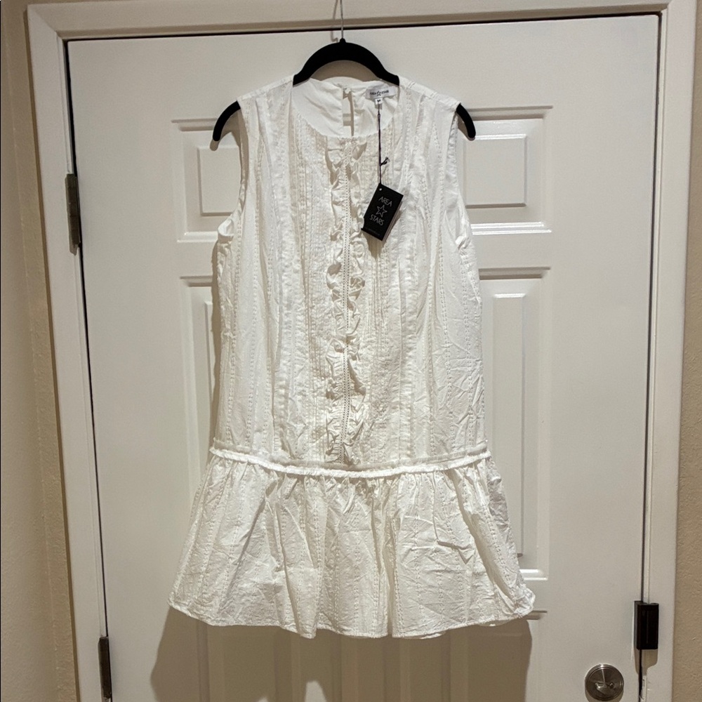 Area Stars cotton Sleeveless ruffle detail White dress